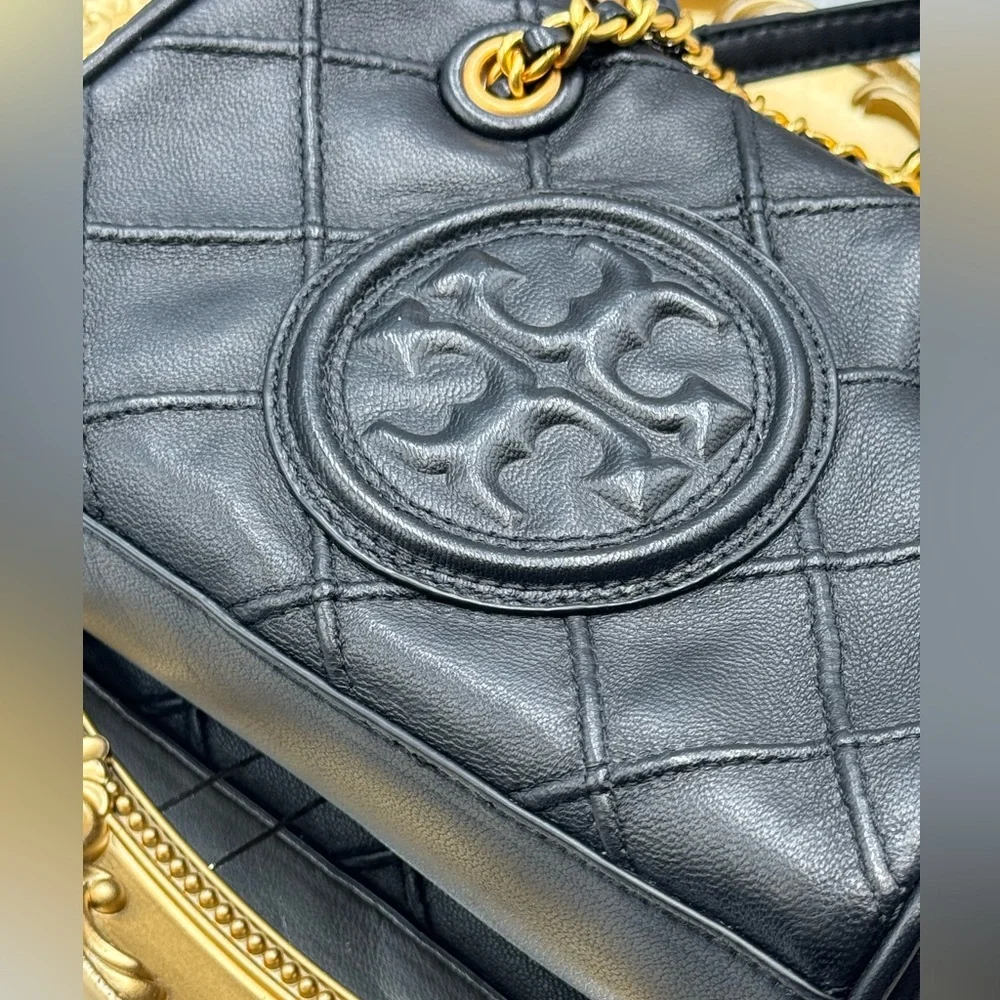 🆕 TORY BURCH 🧿 NWT Mini Fleming Soft Chain Tote - Black Leather -AUTHENTICATED
